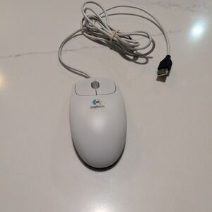 White Logitech USB Wired 2x Optical Wheel Mouse Model M-BJ58 P/N: 830524-0000